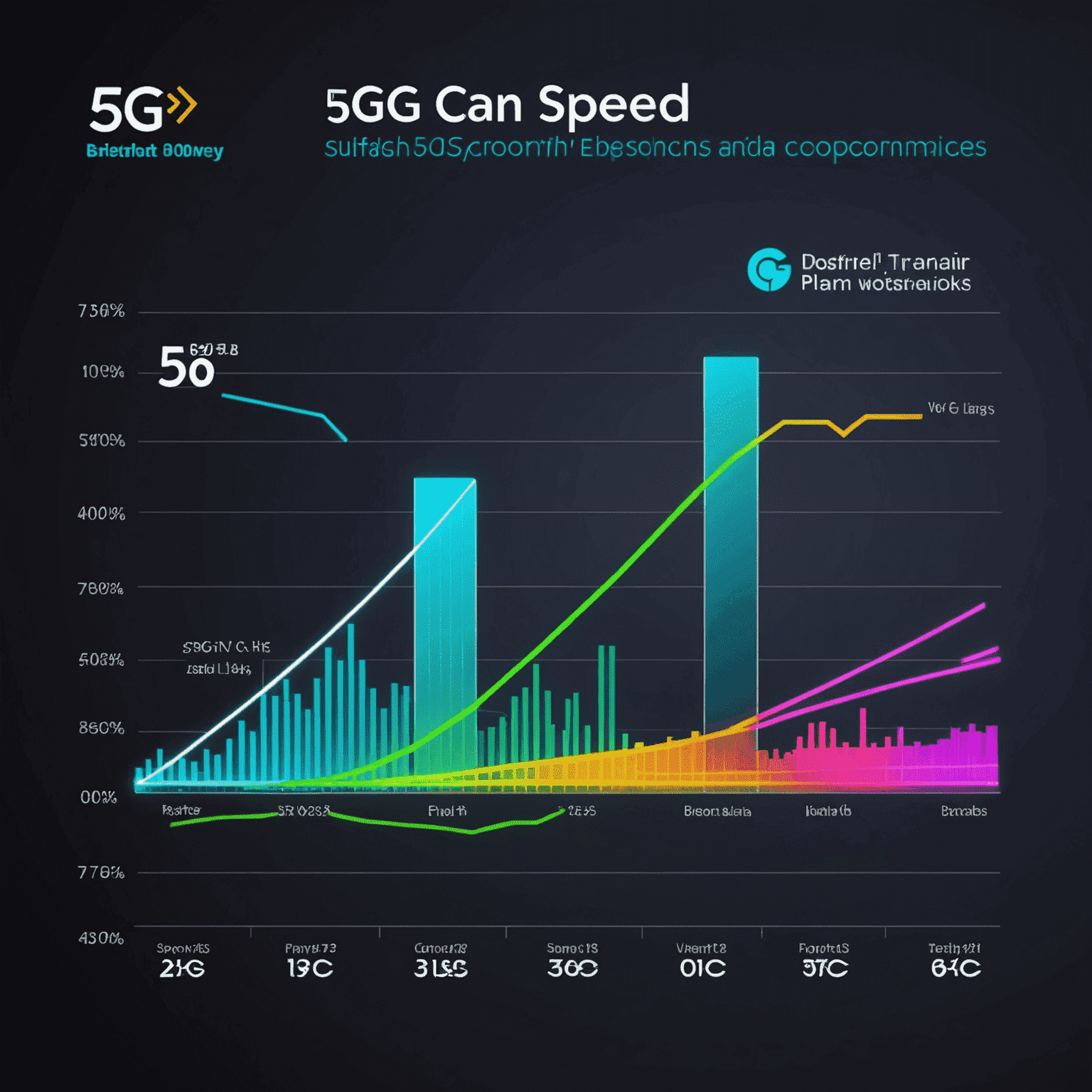 Graph showing 5G speed comparison between different plans, with neon lines representing data transfer rates